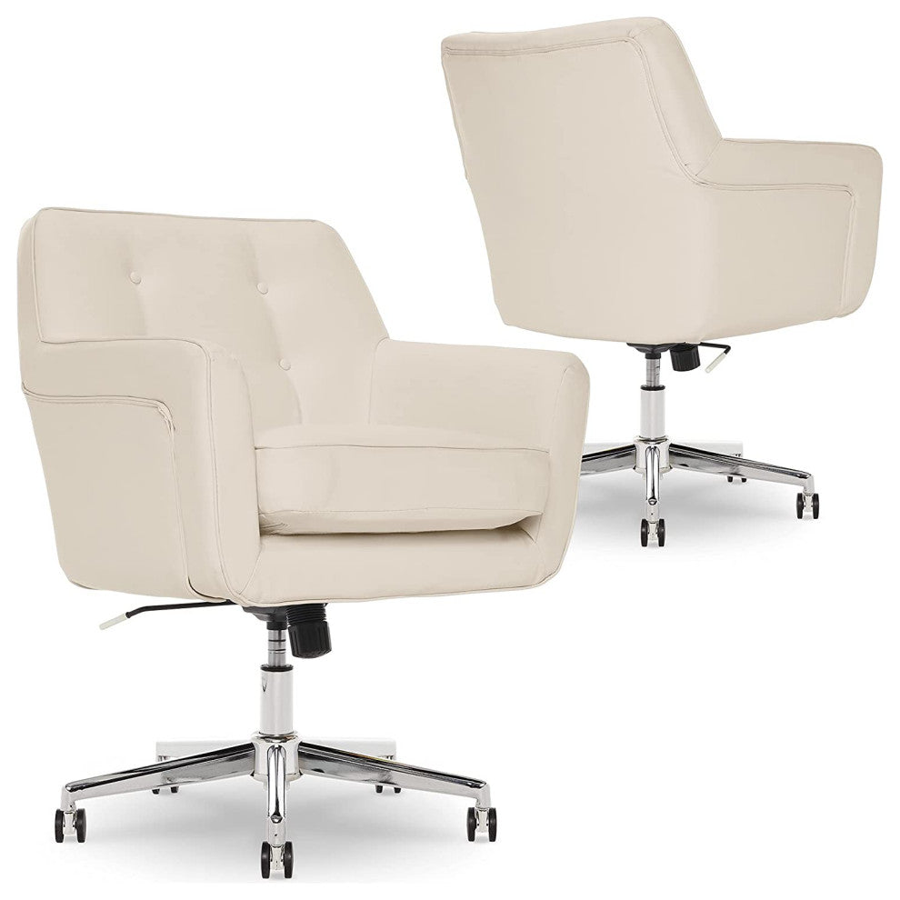Ergonomic Office Chair, Memory Foam Cushion and Button Tufted Back, Cream