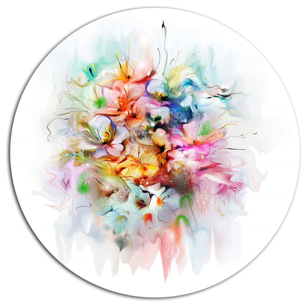 Bunch Of Watercolor Flowers, Modern Floral Disc Metal Wall Art, 23"