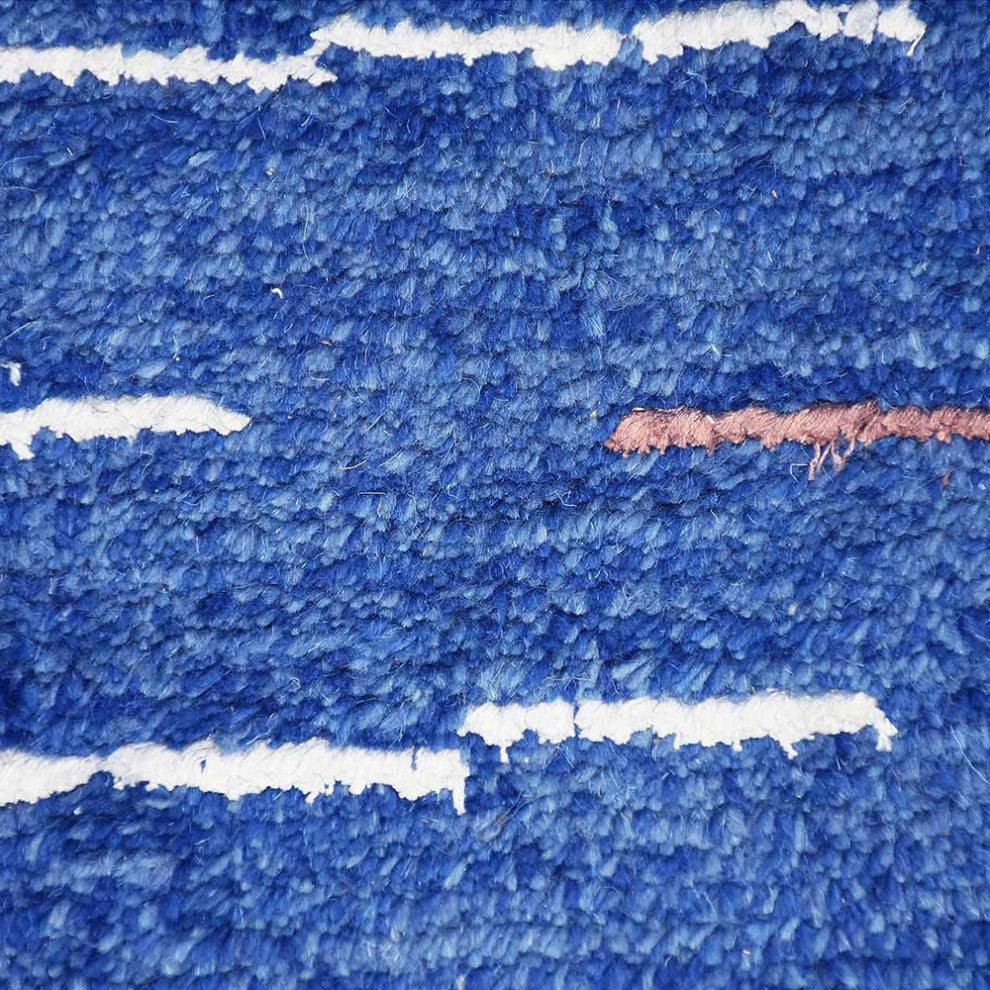 Hand Knotted Wool Area Rug Abstract Blue Beige