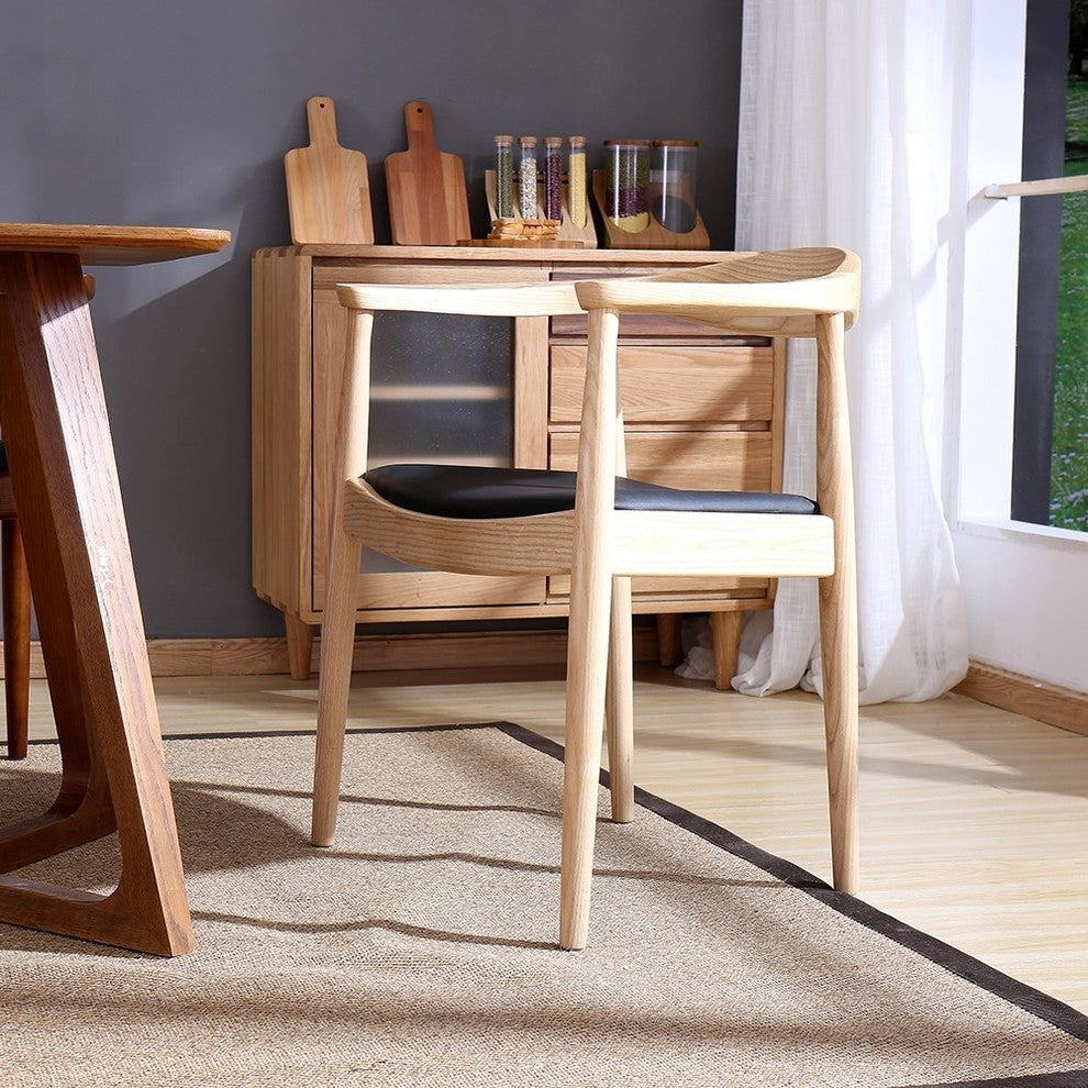 Real Oak Wood PU Leather Seat Wegner Kennedy Dining Assembled Chair, Natural