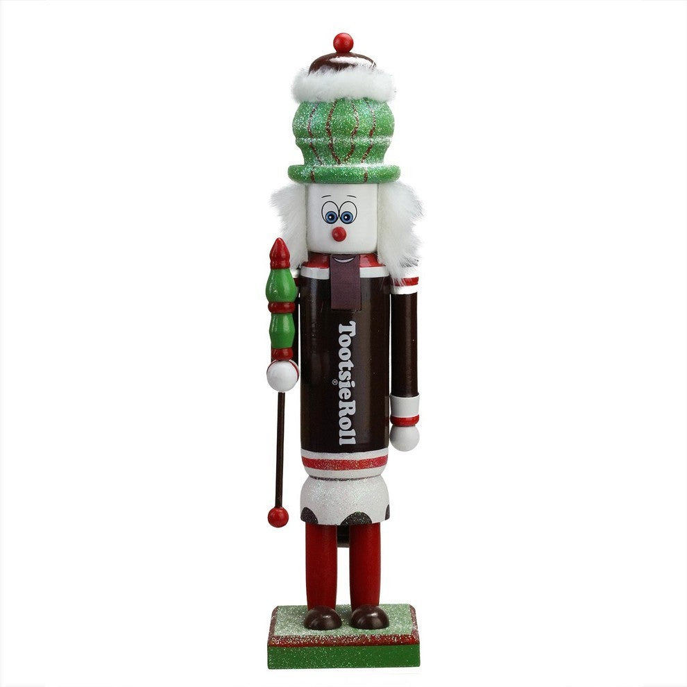 14" Brown, Red and White TootsieRoll Wooden Nutcracker Figure