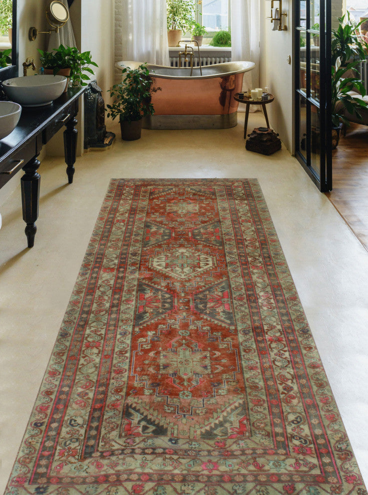 Vintage Distressed Odell Rust/Light Brown Runner, 4'5x10'6