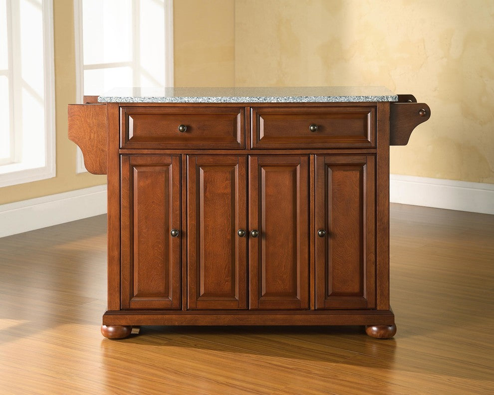 Alexandria Solid Granite Top Kitchen Island, Classic Cherry Finish