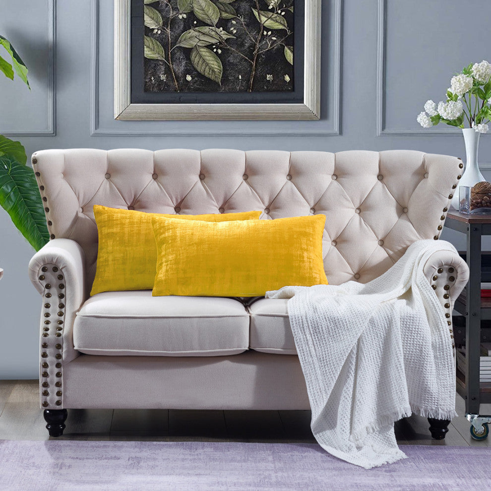 Velvet 2 Piece Lumbar Pillow Cover Set, Sulphur, 2 Piece, 14"x26"