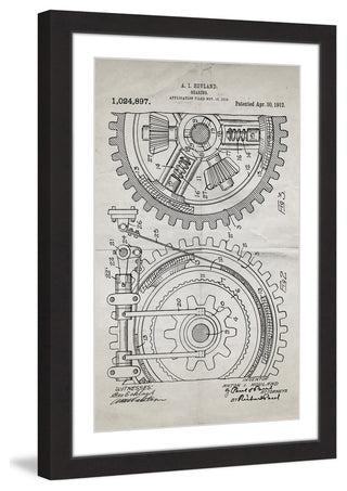 "Gears 1912 Old Paper" Framed Painting Print