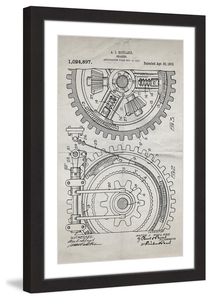 "Gears 1912 Old Paper" Framed Painting Print