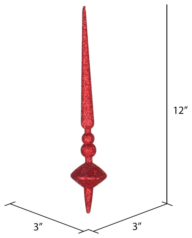 Vickerman M183303G 12" Red Glitter Cupola Finial Ornament, Pack of 3