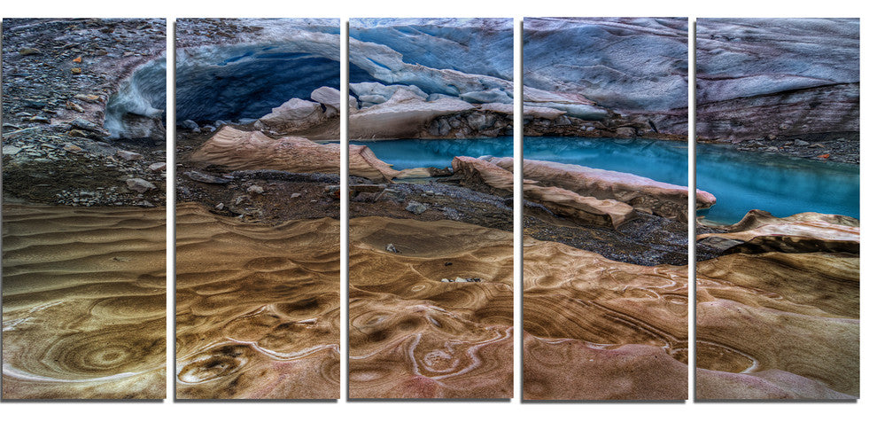 Brilliant Turquoise Melt Pool, Landscape Canvas Print, 60"x28", 5 Panels