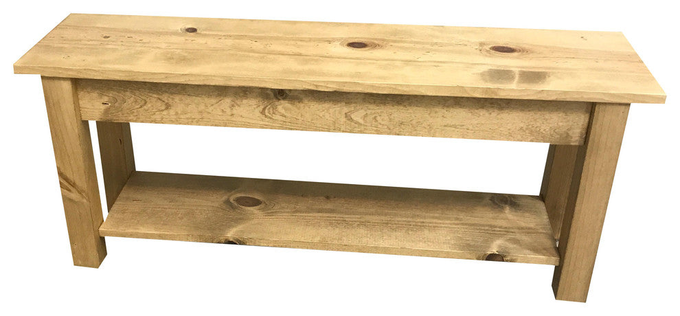 Ranch Golden Oak Bench With Shelf, 66"