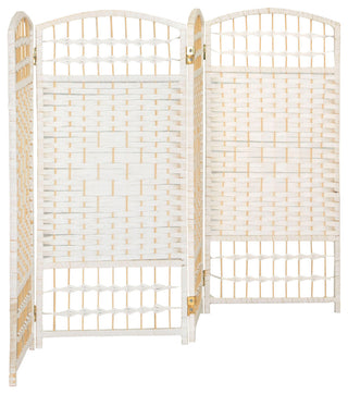 3 ft. Short Fiber Weave Room Divider White 4 Panels