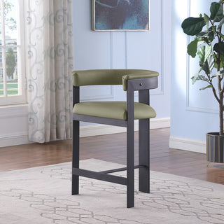 Romeo Upholstered Counter Stool, Olive, Vegan Leather, Matte Black Finish