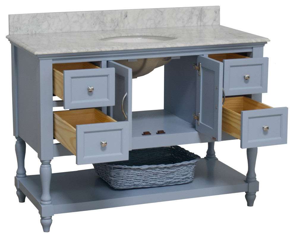 Beverly 48" Bathroom Vanity, Powder Blue, Carrara Marble