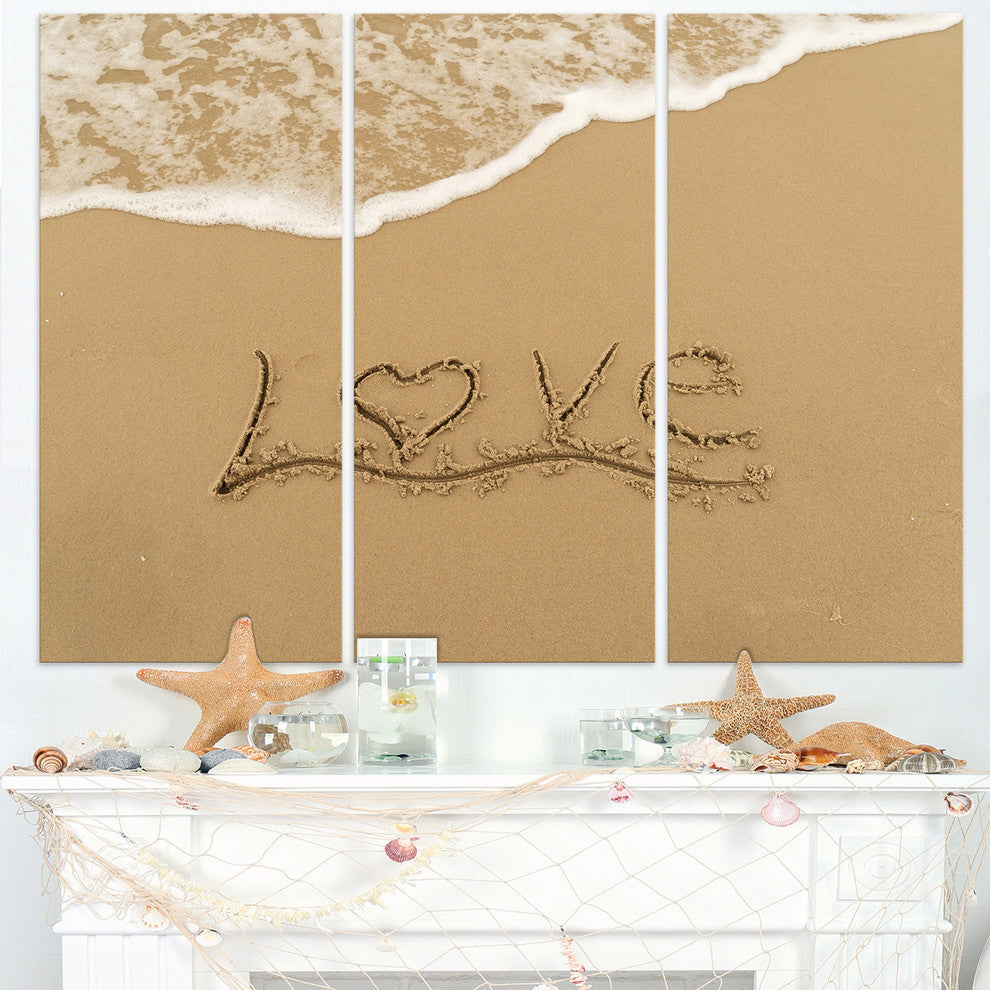 "Love Written on Sandy Seashore" Metal Wall Art, 3 Panels, 36"x28"