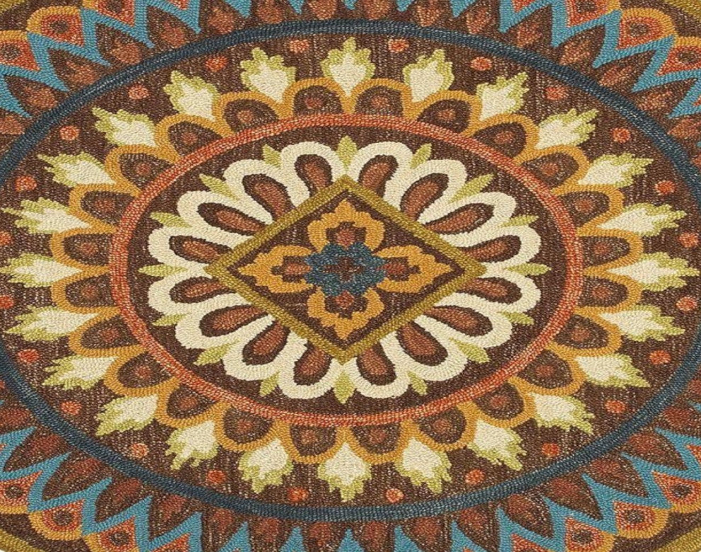 6" Round Brown Bohemian Mandala Area Rug