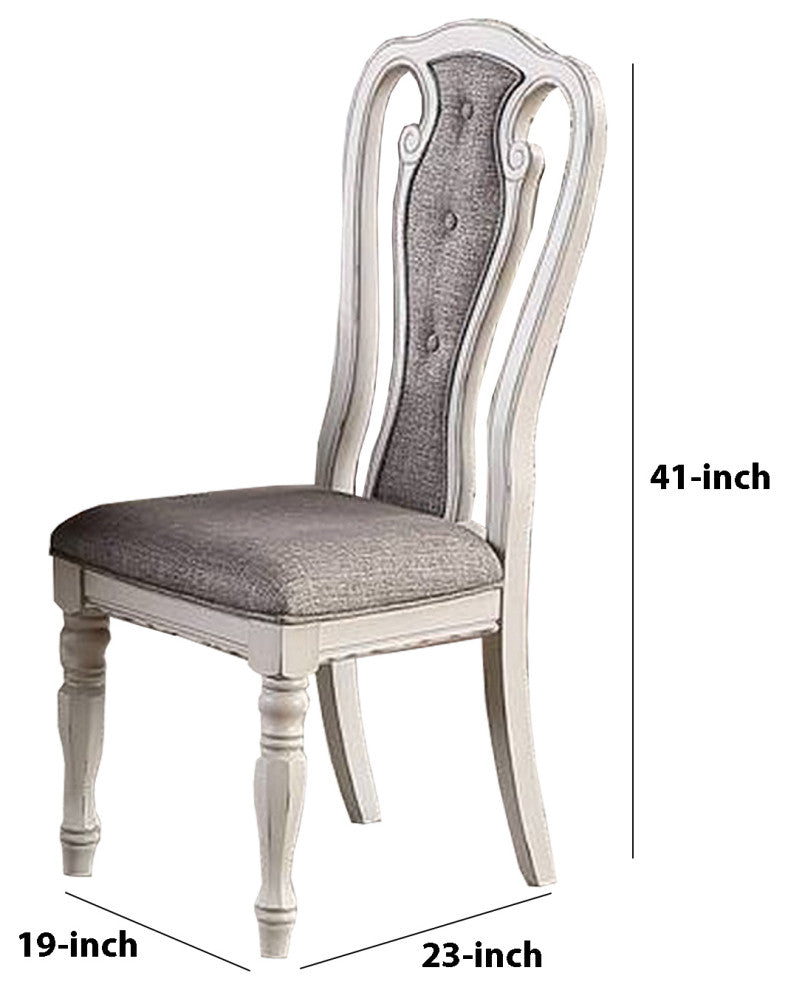 Benzara BM233110 Dining Chair With Button Tufted Backrest, Set of 2, White/Gray