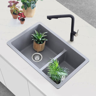27"x18" Gray Double Bowl 60/40 Dual Mount Granite Kitchen Sink