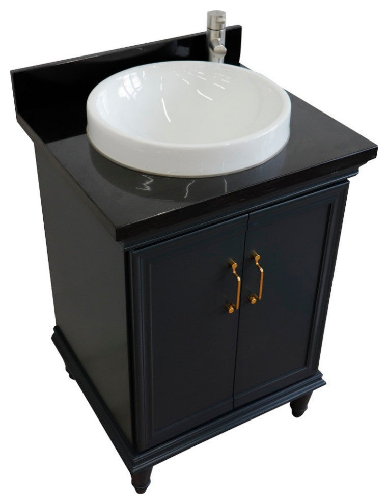 25" Single Vanity, Dark Gray Finish With Black Galaxy And Round Sink