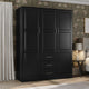 100% Solid Wood Cosmo 3-Door Wardrobe/Armoire, 2 Shelves, Black-Raised Panel