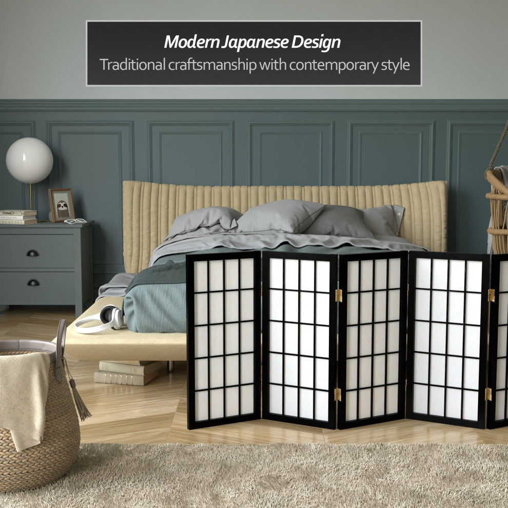 2'' Tall Desktop Window Pane Shoji Screen, Black, 5 Panels