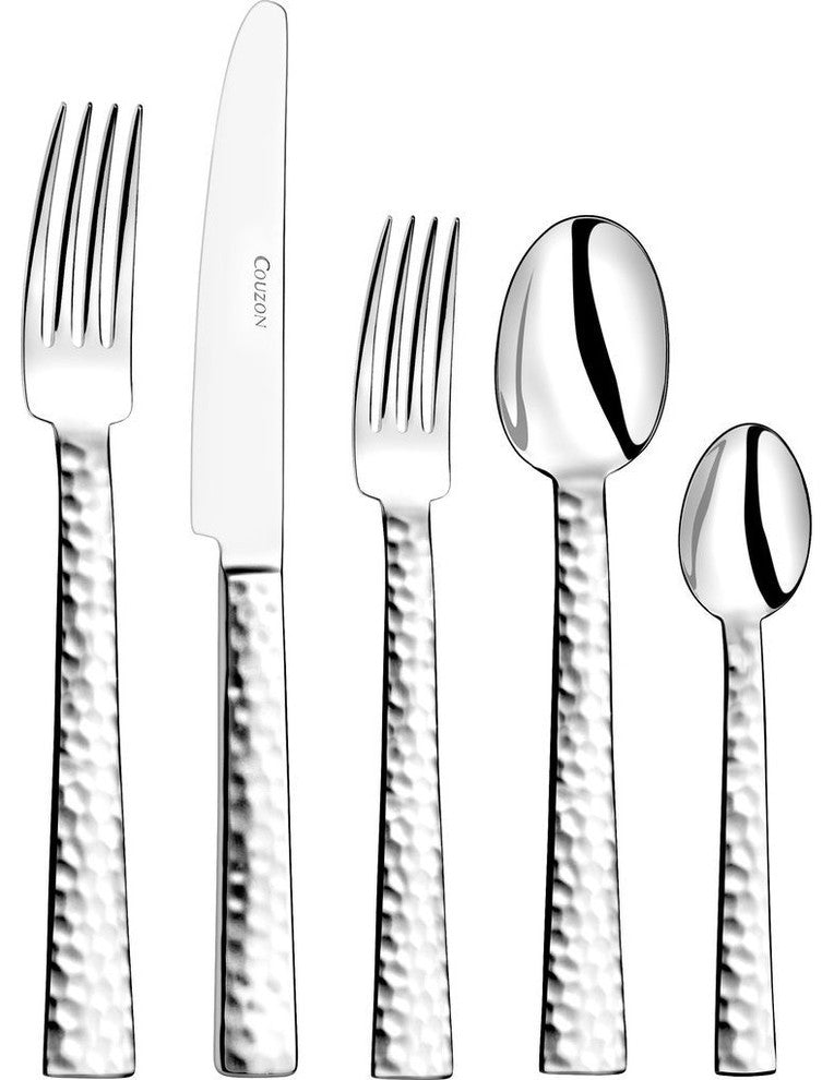 Couzon Ato Hammered Five Piece Place Setting, Stainless Steel