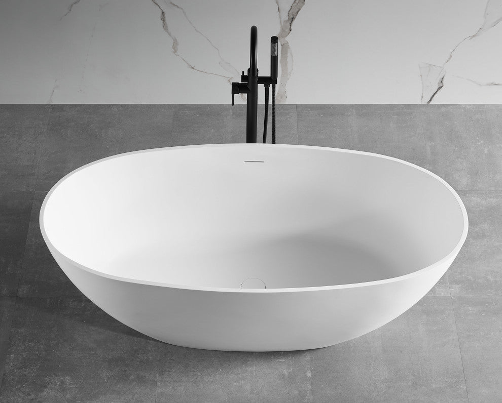 ALFI brand AB9975 59" White Oval Resin Soaking Bathtub