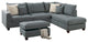 Benzara BM166705 Dorris Fabric 3 Piece Sectional With Storage Ottoman, Gray