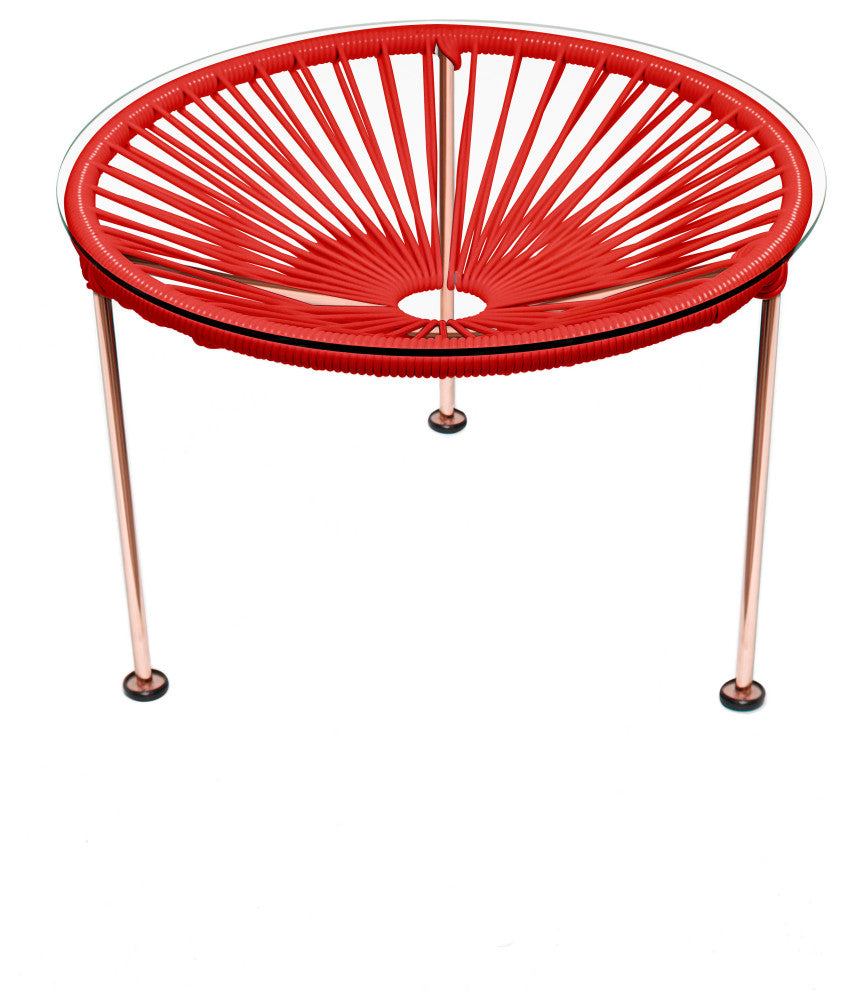 Zicatela Indoor/Outdoor Handmade Side Table, Red Weave, Copper Frame