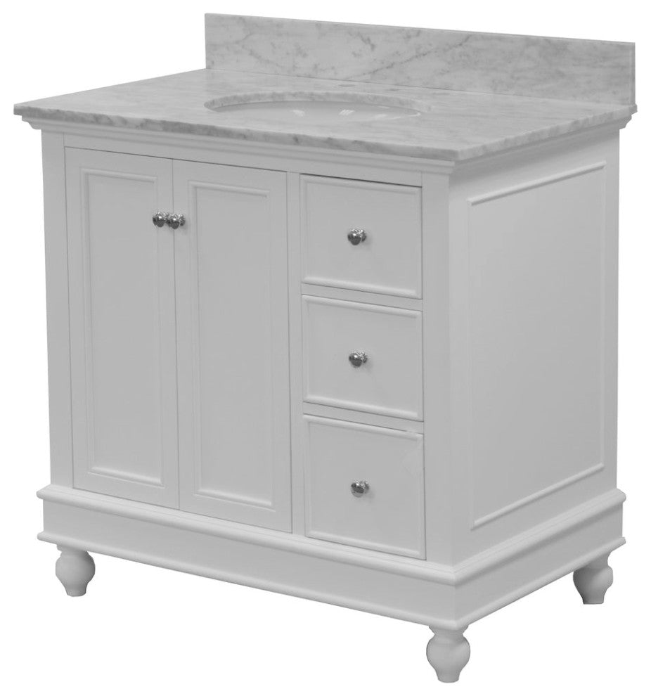 Bella 36" Bathroom Vanity, White, Carrara Marble