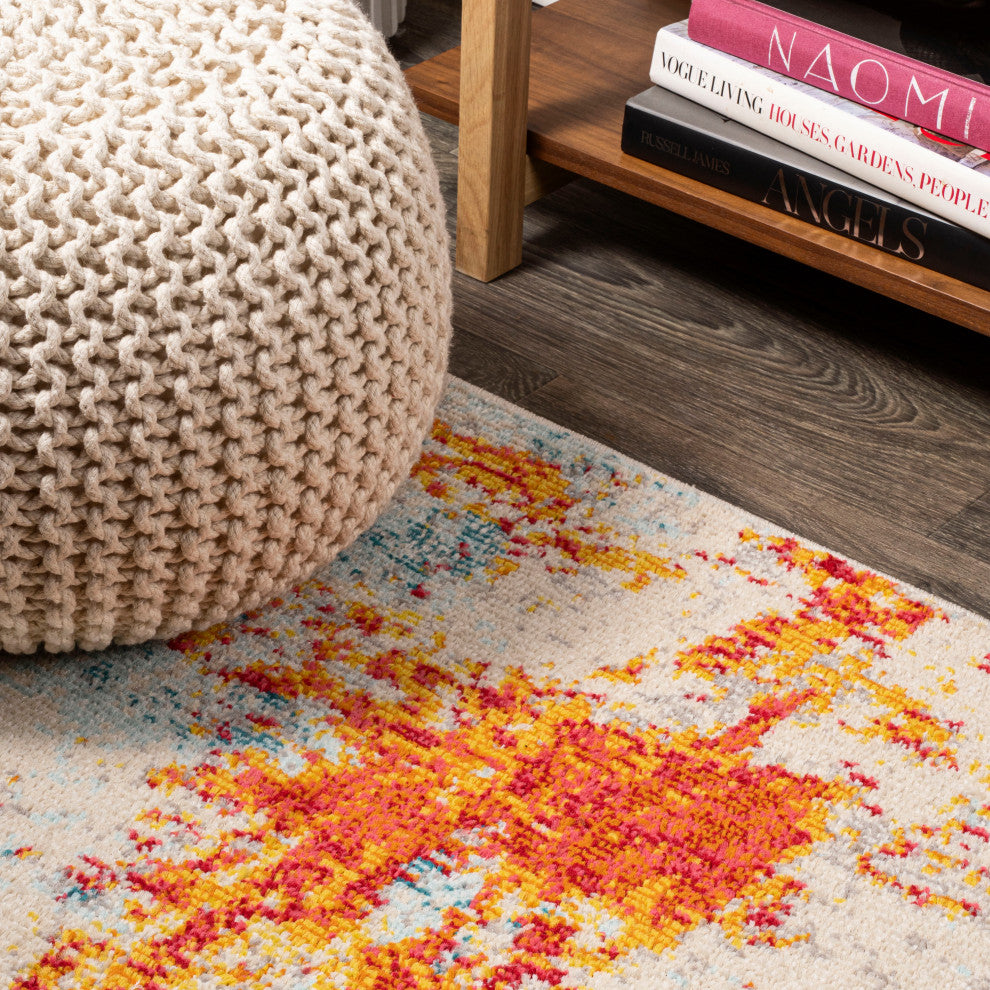 Sunset Modern Abstract Area Rug, Orange/Multi, 5 X 8
