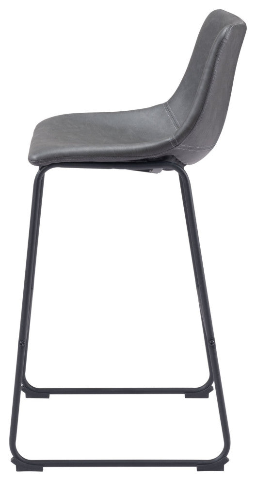 Bar Stool Chair, Set of 2, Faux Vinyl Leather, Charcoal, Black, Industrial