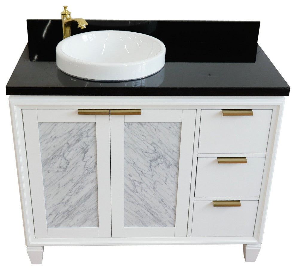 43" Single Vanity, White Finish With Black Galaxy