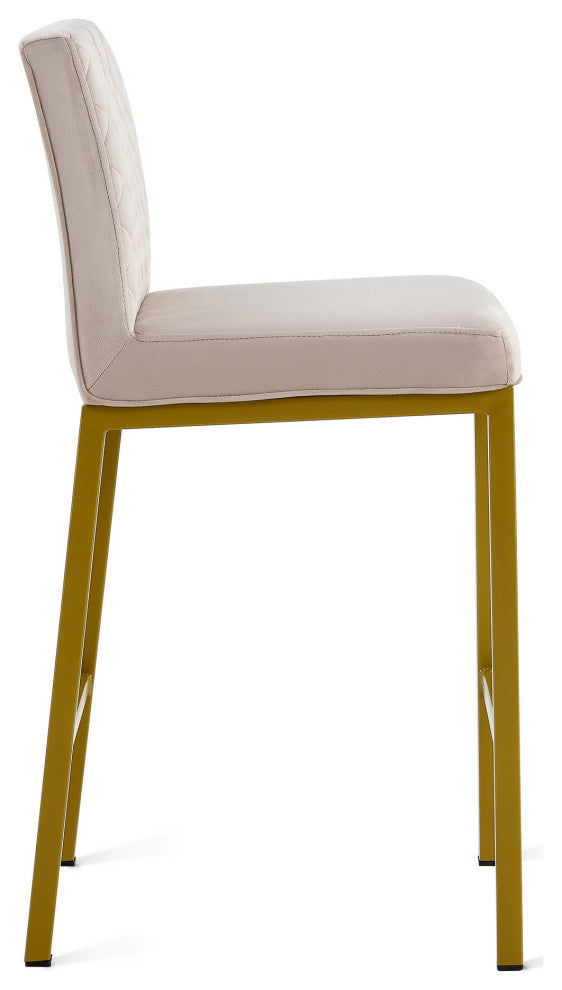 Modern Velvet 2 Bar Chair, Metal Legs for Dining,Kitchen and Bar, Beige Brown