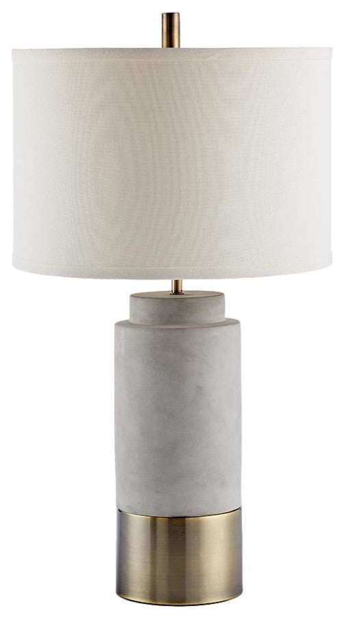 Elegant Gray Concrete Brass Table Lamp Cylinder Round Gold White Cement