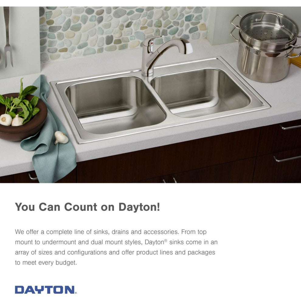 DSE133224 Dayton Stainless Steel 33" x 22" x 8-1/16", Drop-in Sink, 4 Holes