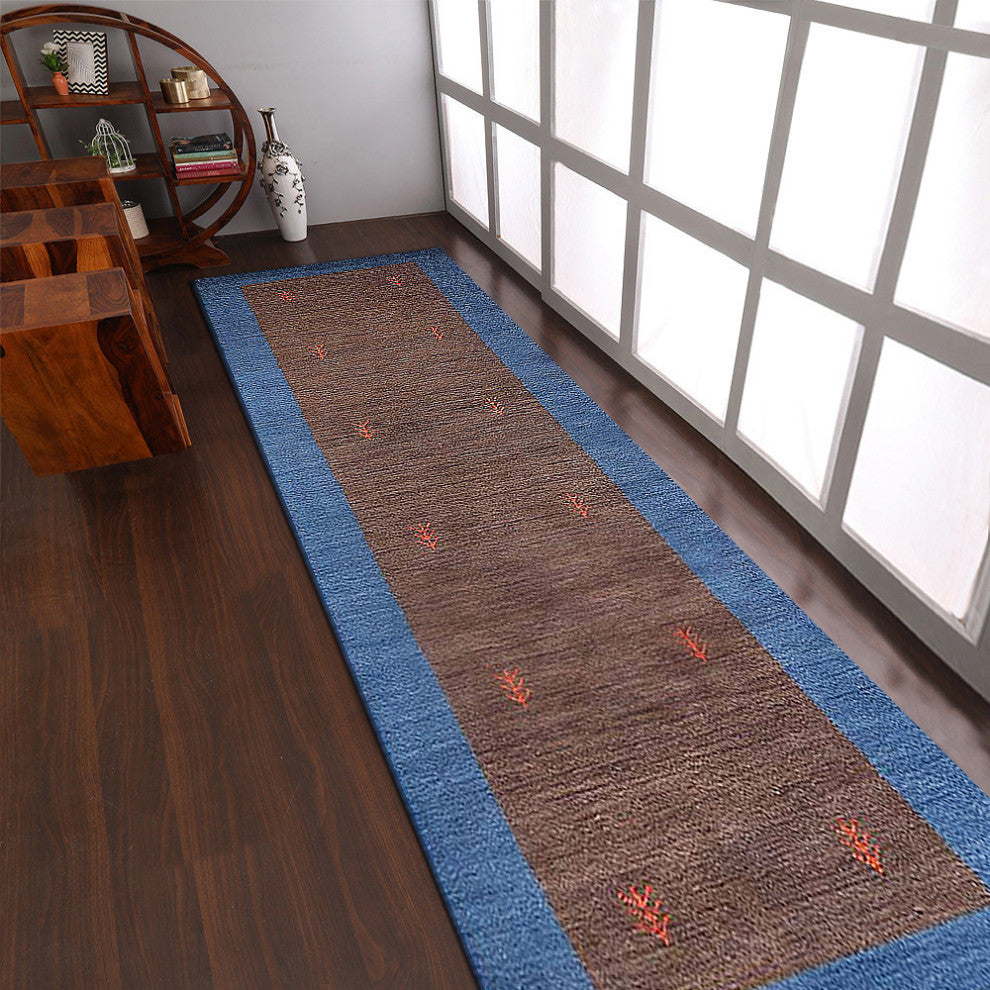 HAND KNOTTED LOOM WOOL ECO - FRIENDLY AREA RUGS - Brown Blue,Contemporary