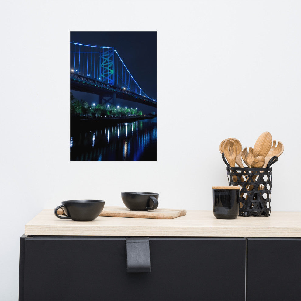 The Ben Franklin Bridge 3 Night Urban Landscape Photo Unframed Wall Art Print, 12" X 18"