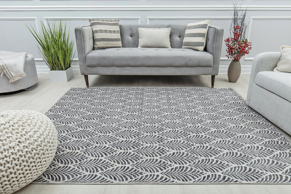 Jade Fusion White Geometric Contemporary White Recycled Area Rug, 2'6" X 8'