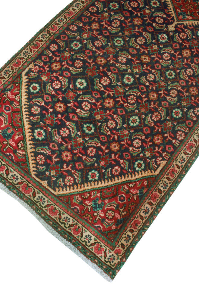 Fine Vintage Distressed Nestor Navy/Red Runner, 3'7x10'3