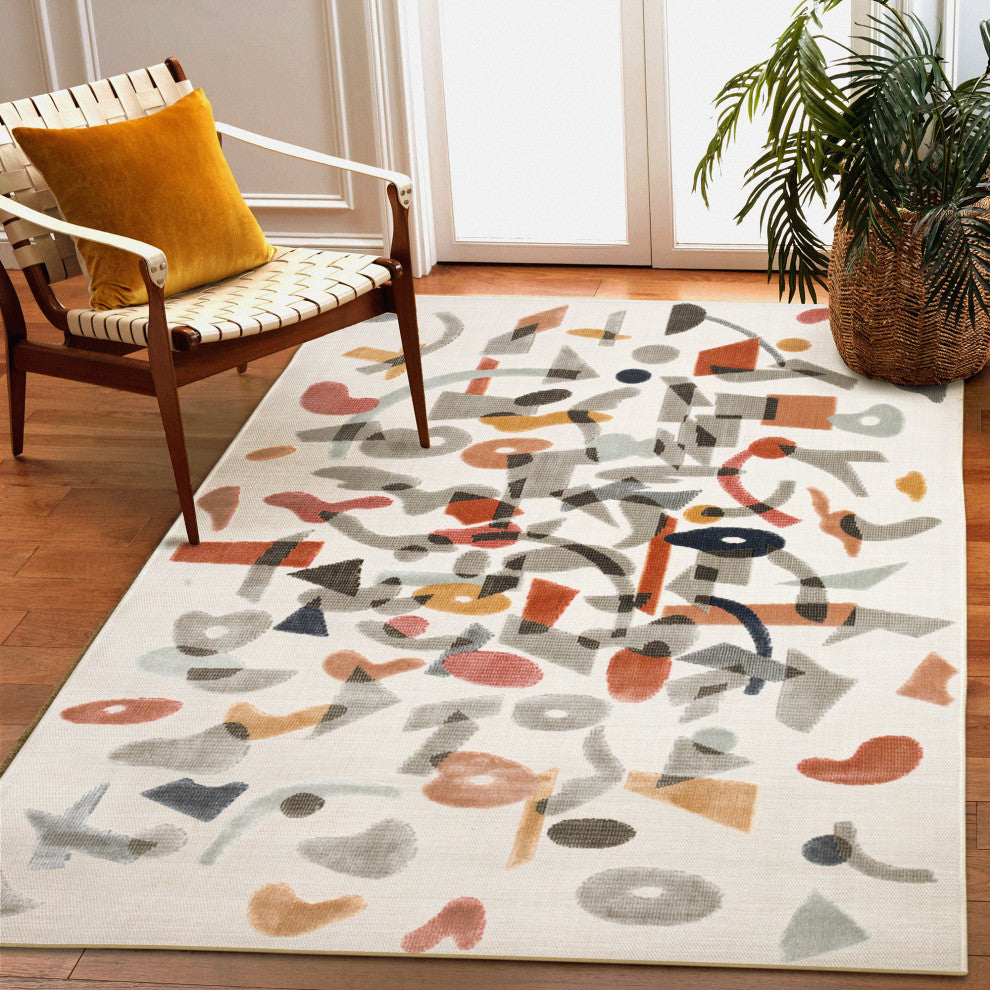 Canyon Mobil Indoor/Outdoor Rug, Ivory, 3'2"x4'11"