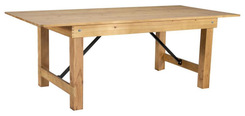 HERCULES Series 7' x 40" Rectangular Solid Pine Folding Farm Table, Light Natural