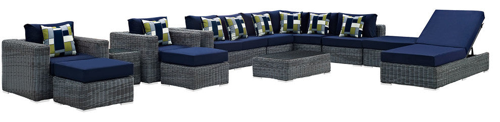 Canvas Navy Summon 12-Piece Outdoor Patio Sunbrella Sectional Set