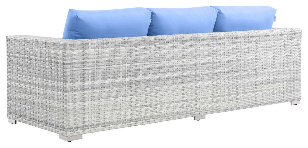 Lounge Sofa, Rattan, Wicker, Gray Blue, Modern, Outdoor Patio Cafe Bistro