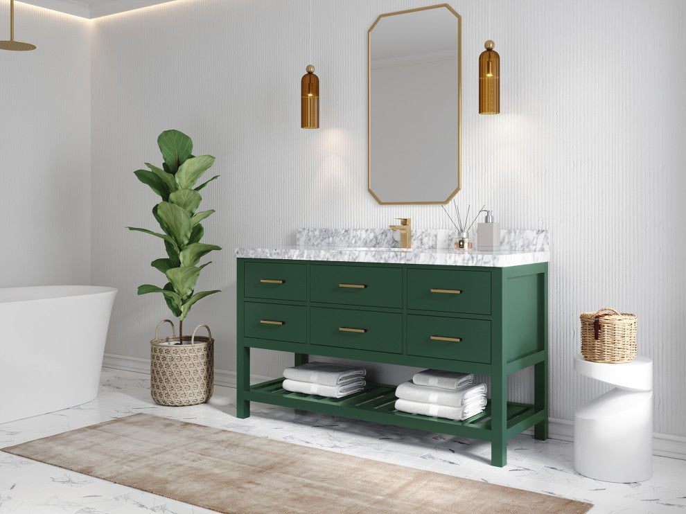 Parker 60 Single Sink Bathroom Vanity in Lafayette Green  2" Carrara Quartz
