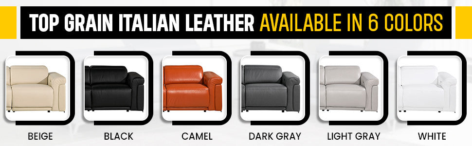 Giovanni 7-Piece 3-Power Reclining Italian Leather Sectional, Black