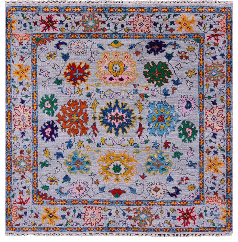 6' Square Turkish Oushak Hand-Knotted Wool Rug - Q14958