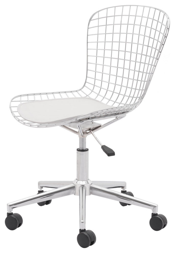 Computer Chair, Faux Vinyl Leather, Steel, Chrome, White, Home Business Office