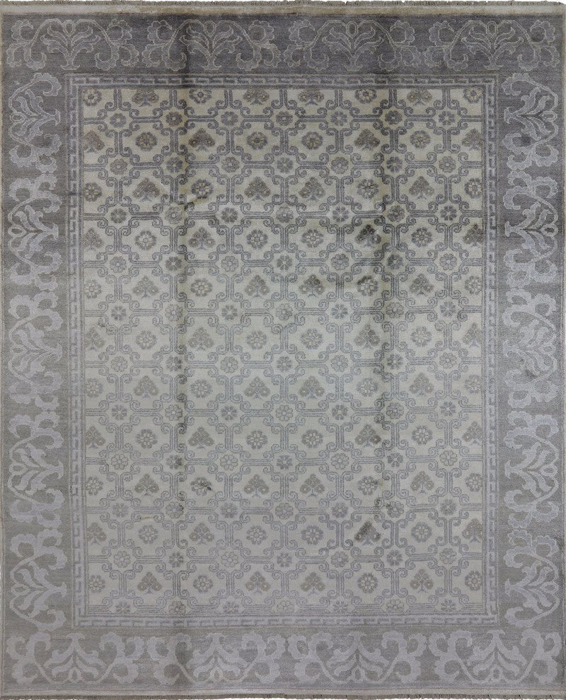 New Exquisite Satiny Bamboo Silk 8'x10' Ivory & Grey Hand Knotted Area Rug H8202