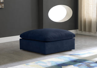 Cozy Velvet Upholstered Overstuffed Ottoman, Navy