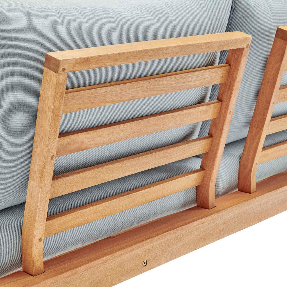 Lounge Sectional Sofa Chair Set, Wood, Brown Natural Blue, Modern, Outdoor Patio