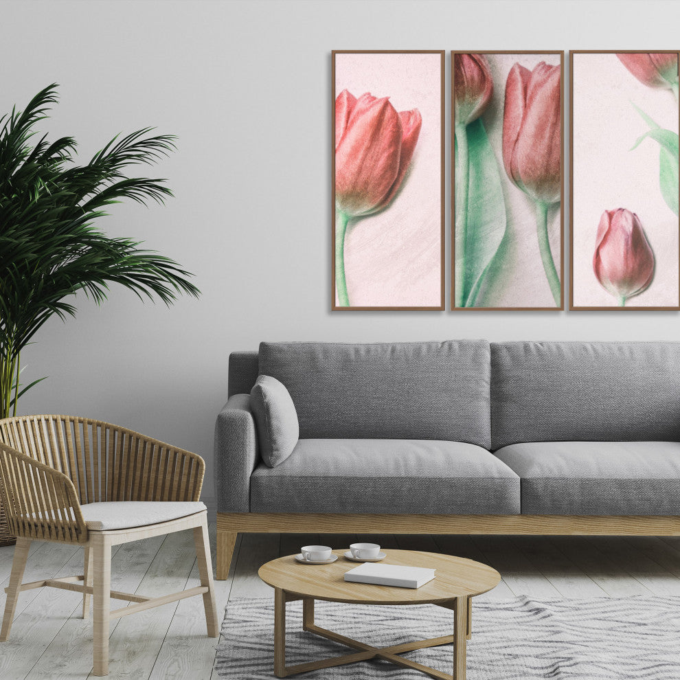 Red Elegance Framed 3-Piece Wall Art Set by Delphine Devos, 12"x24", Framed